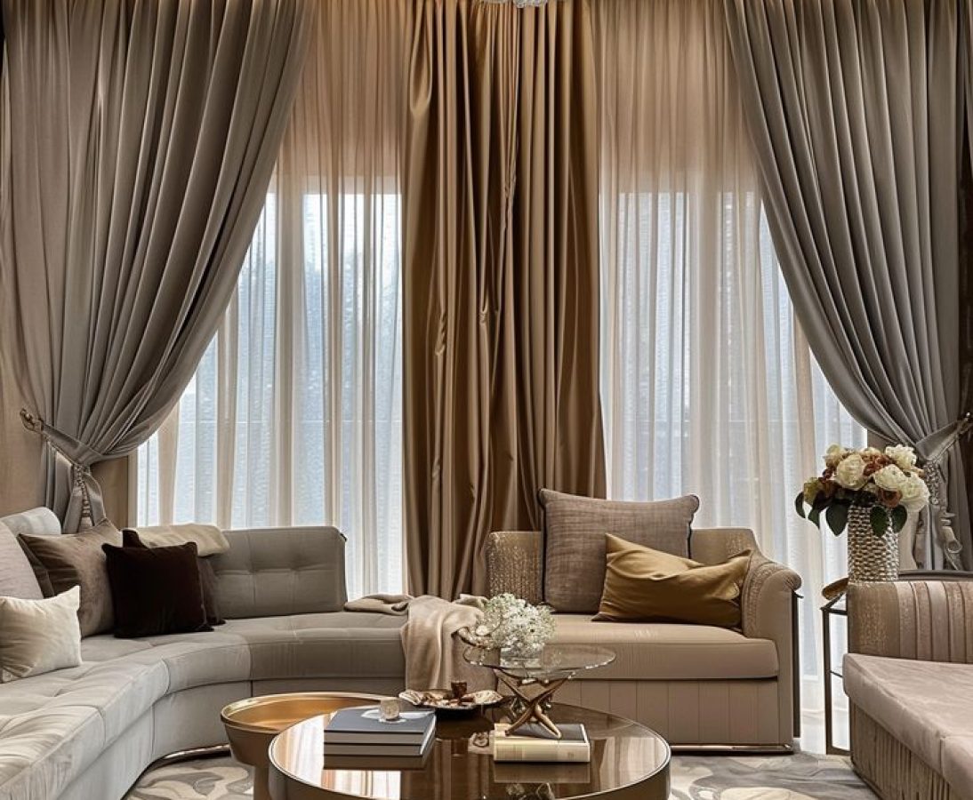 beige velvet curtains
